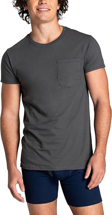 Mens Pocket Tee Undershirts, Moisture Wicking & Tag Free, Short Sleeve Pocket T-Shirts