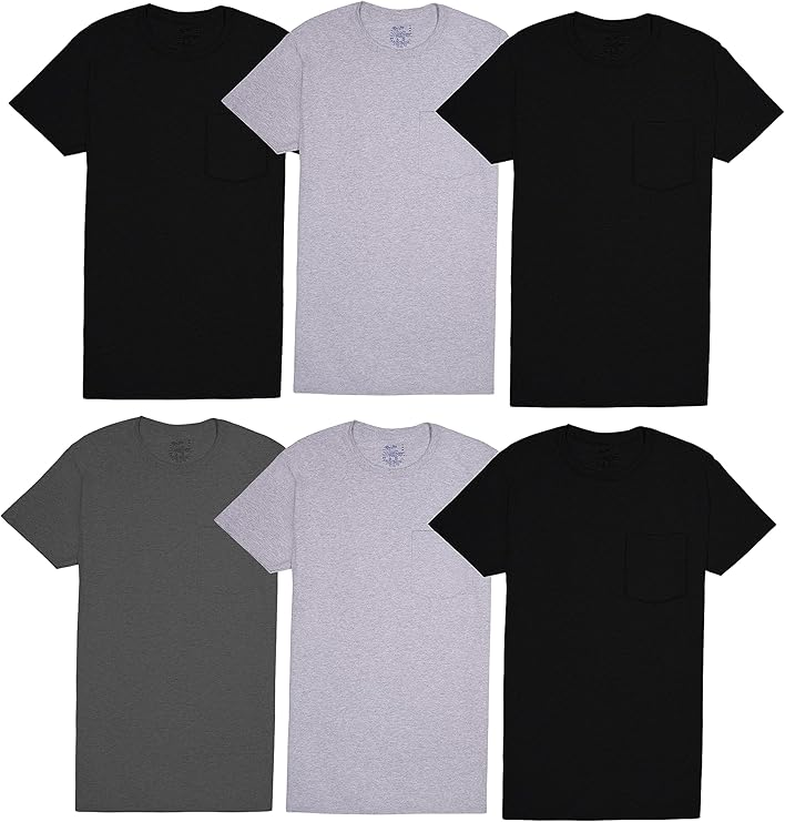 Mens Pocket Tee Undershirts, Moisture Wicking & Tag Free, Short Sleeve Pocket T-Shirts